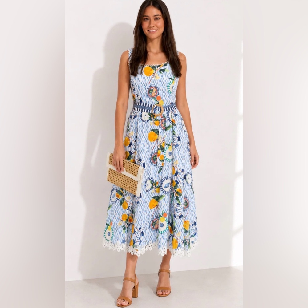 AUBREY PRINT Lemon orange sundress - EMILY LOVELOCK NWT - Picture 2 of 4